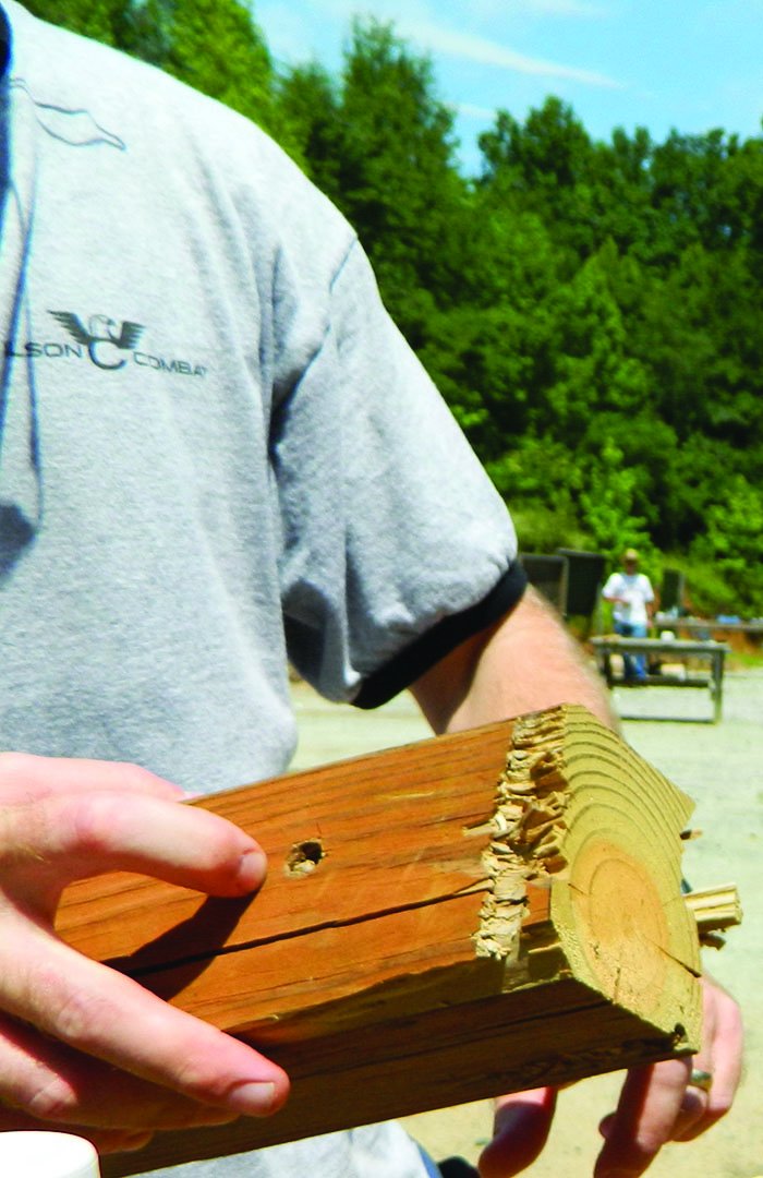 handgun bullets in wood